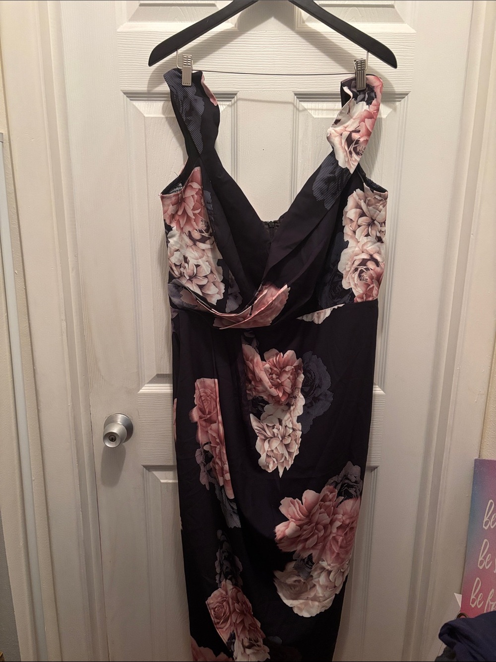 City Chic Black Maxi Dress with Pink Floral Print
